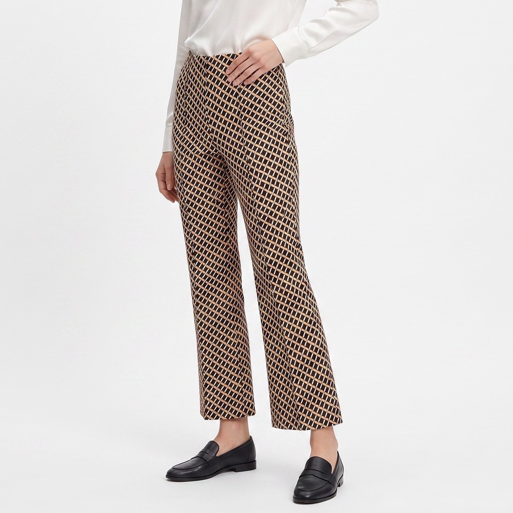 Maeve Pants Womens Medium Flare Geometric Lattice Black Tan Stretch Excellent